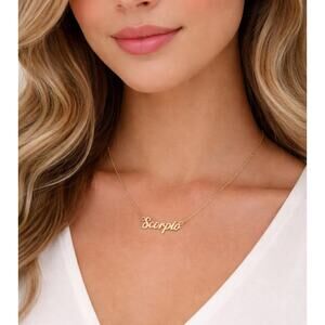 Stainless Steel Scorpio Gold Cursive Wording Necklace Mew